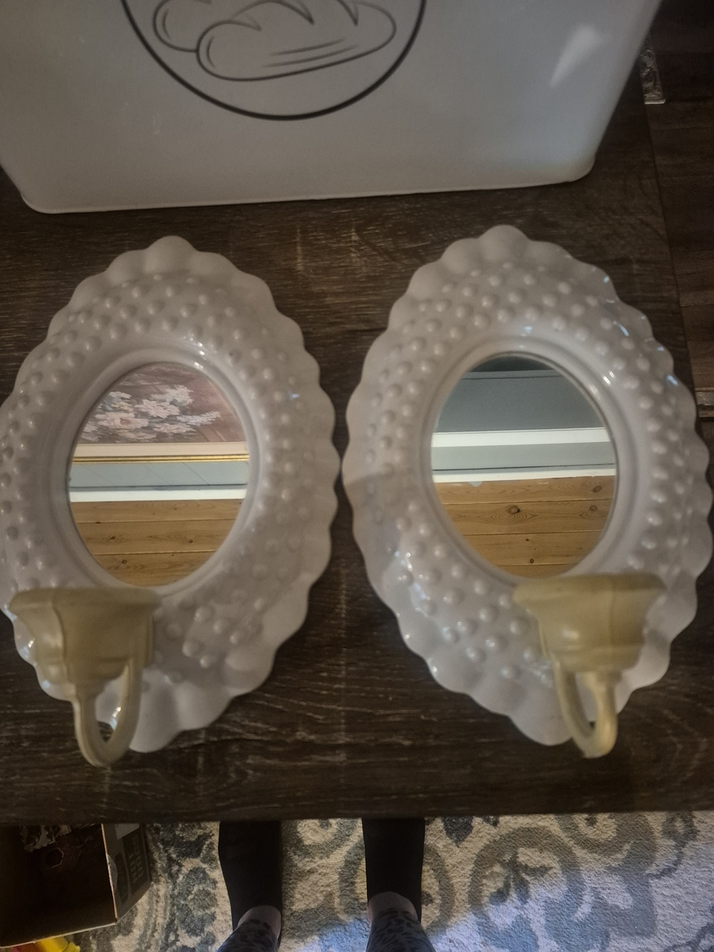 White Ceramic Oval Wall Sconce Mirror with Candle Holder - Unbranded